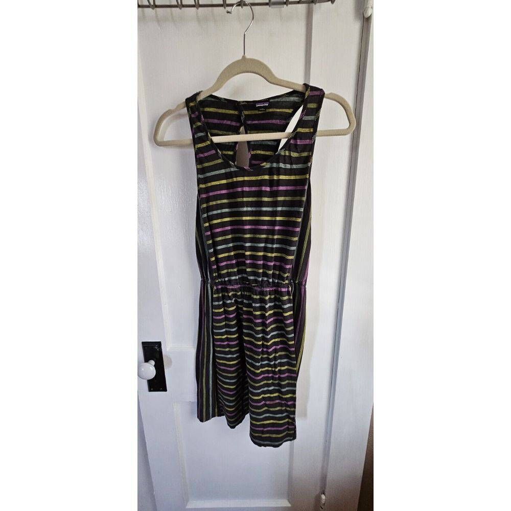 Patagonia Dress Womens XS Black Striped Organic Cotton Blend cut out back
